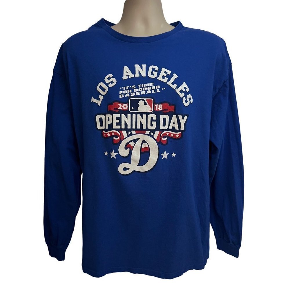 Los Angeles LA Dodgers Baseball Mens Opening Day Blue Double Graphic T-Shirt 2XL